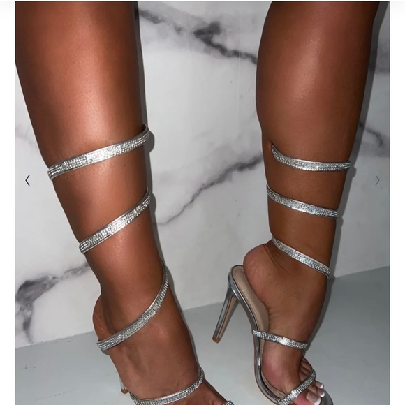 PINK BOUTIQUE Diamond Wrapped Rhinestone Sparkly Thigh High Heels Size 7.5 - Picture 6 of 7